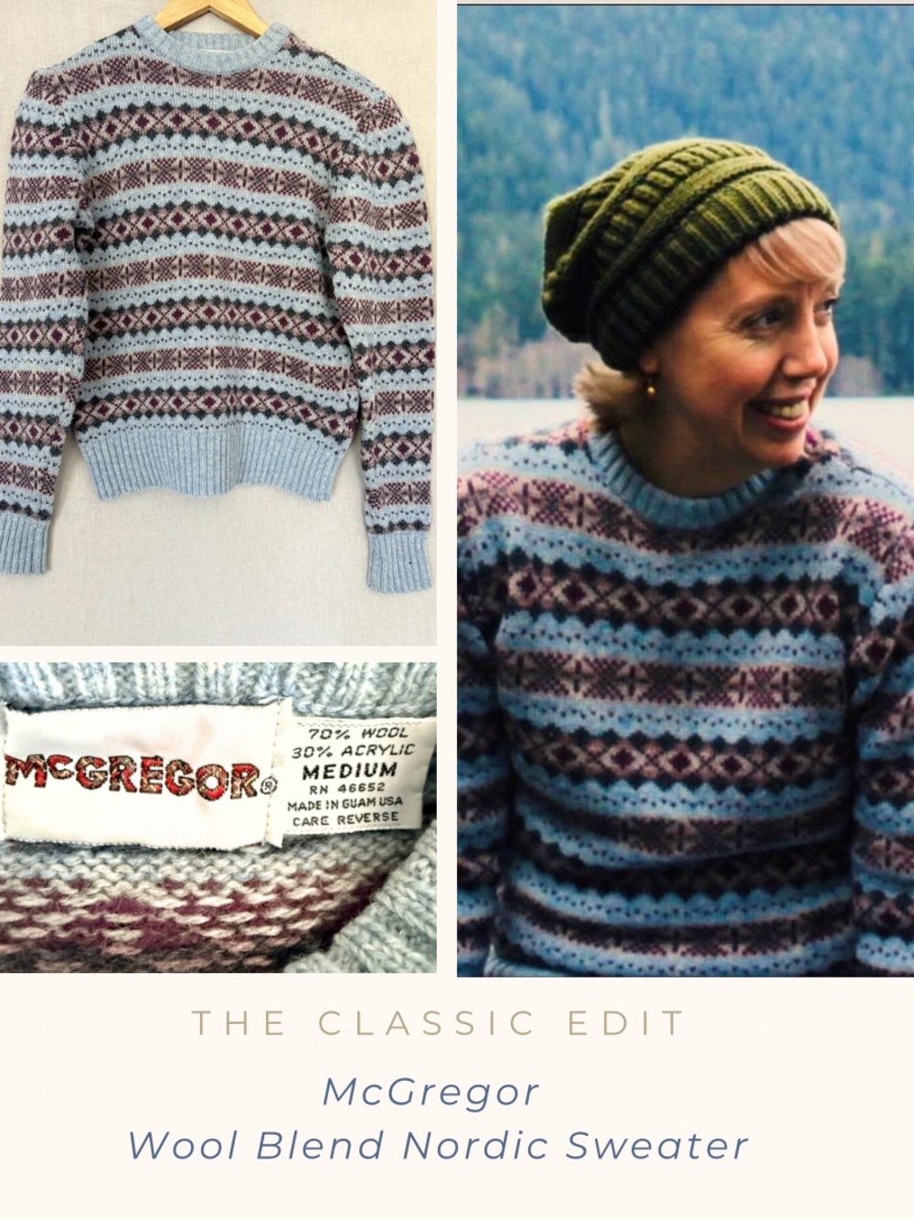 McGregor Light Blue and Burgundy Nordic Crewneck Sweater | Wool Blend